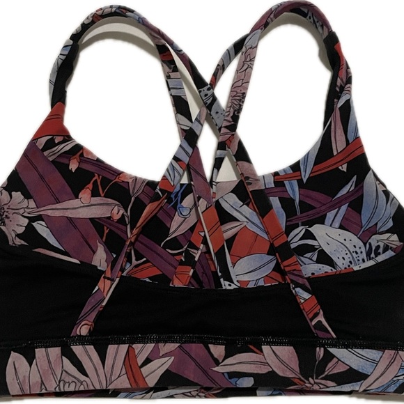 Lululemon Athletica Floral Cross-Back Sports Bra - Black and Purple - Picture 4 of 7
